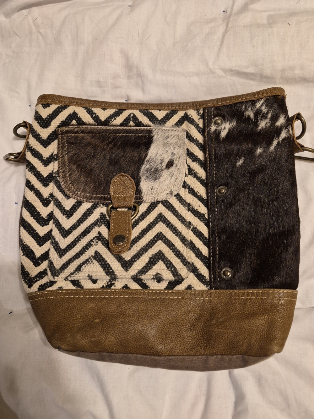 Myra Bag Black White Brown Patterned Leather Crossbody